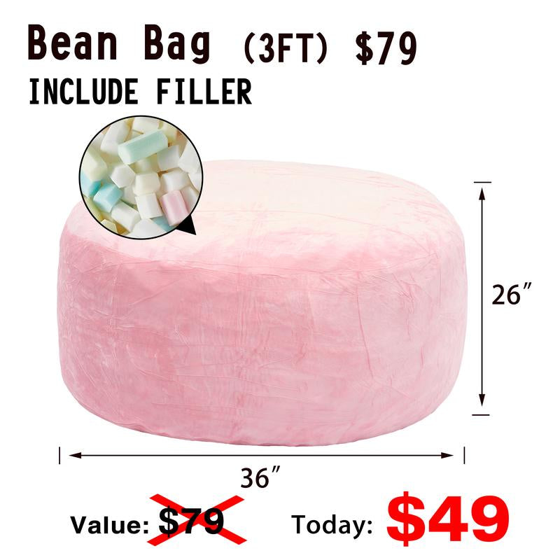 3Ft/4Ft/5'Ft/Jumbo(With Filler) Bean Bag Lazy Sofa Beanbag Chair Ship Free High-Rebound Memory Foam Furniture Flannel Cover Removable