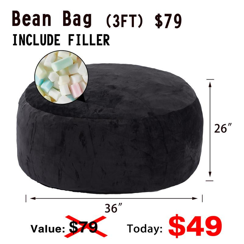 3Ft/4Ft/5'Ft/Jumbo(With Filler) Bean Bag Lazy Sofa Beanbag Chair Ship Free High-Rebound Memory Foam Furniture Flannel Cover Removable