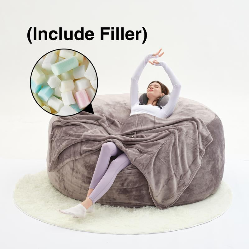 3Ft/4Ft/5'Ft/Jumbo(With Filler) Bean Bag Lazy Sofa Beanbag Chair Ship Free High-Rebound Memory Foam Furniture Flannel Cover Removable