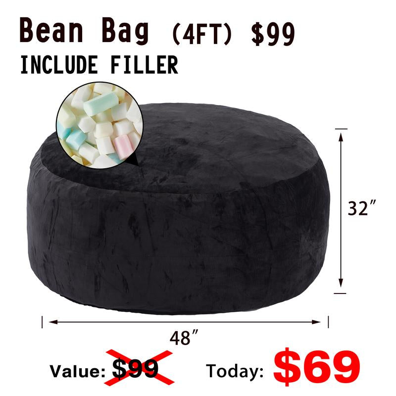 3Ft/4Ft/5'Ft/Jumbo(With Filler) Bean Bag Lazy Sofa Beanbag Chair Ship Free High-Rebound Memory Foam Furniture Flannel Cover Removable