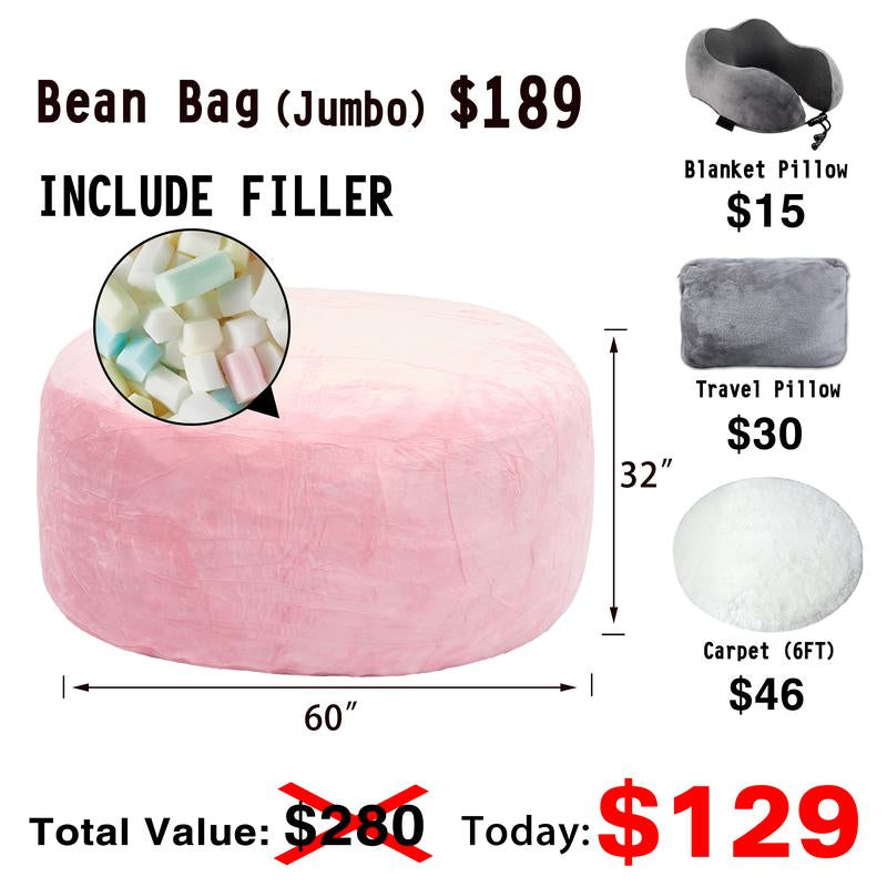 3Ft/4Ft/5'Ft/Jumbo(With Filler) Bean Bag Lazy Sofa Beanbag Chair Ship Free High-Rebound Memory Foam Furniture Flannel Cover Removable