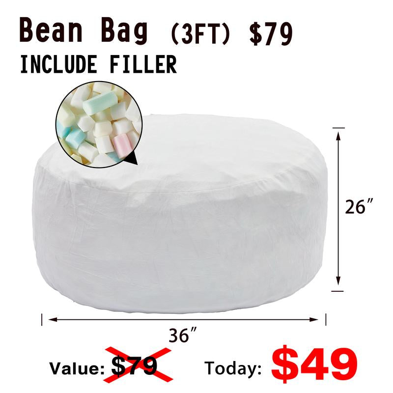 3Ft/4Ft/5'Ft/Jumbo(With Filler) Bean Bag Lazy Sofa Beanbag Chair Ship Free High-Rebound Memory Foam Furniture Flannel Cover Removable
