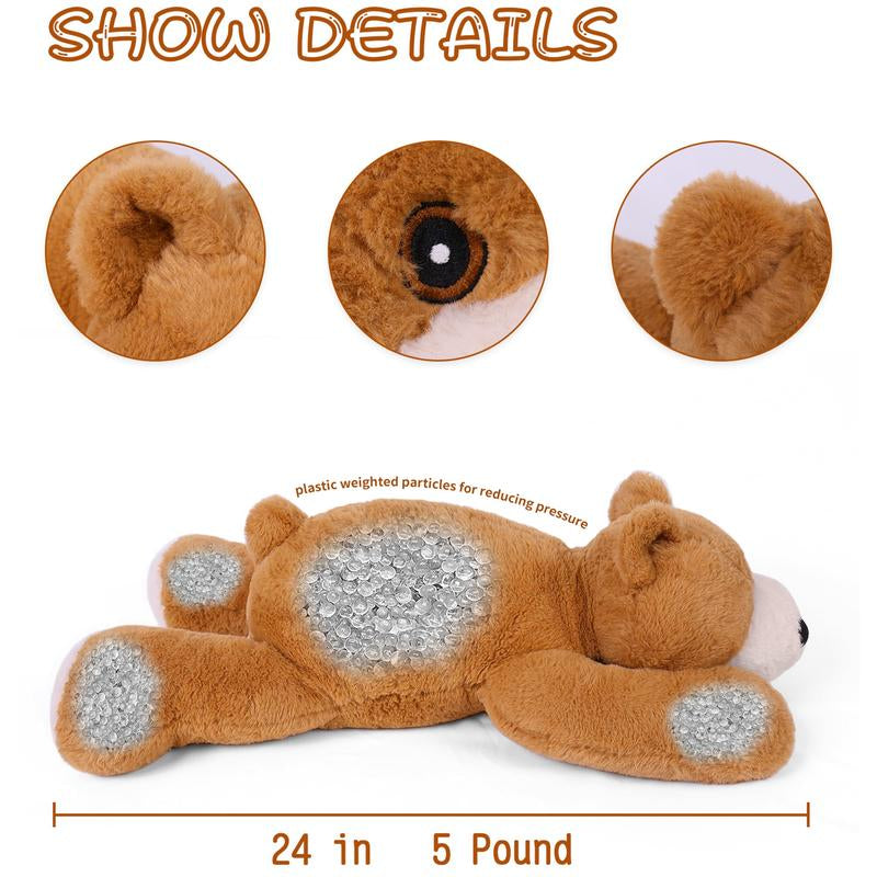 5 Lb Weighted Animal Plush, 24In Brown Bear Plushie Toy Dolls Pillows (Bear)