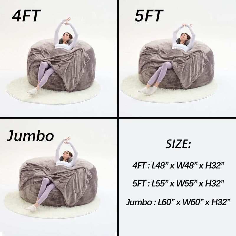 3Ft/4Ft/5'Ft/Jumbo(With Filler) Bean Bag Lazy Sofa Beanbag Chair Ship Free High-Rebound Memory Foam Furniture Flannel Cover Removable