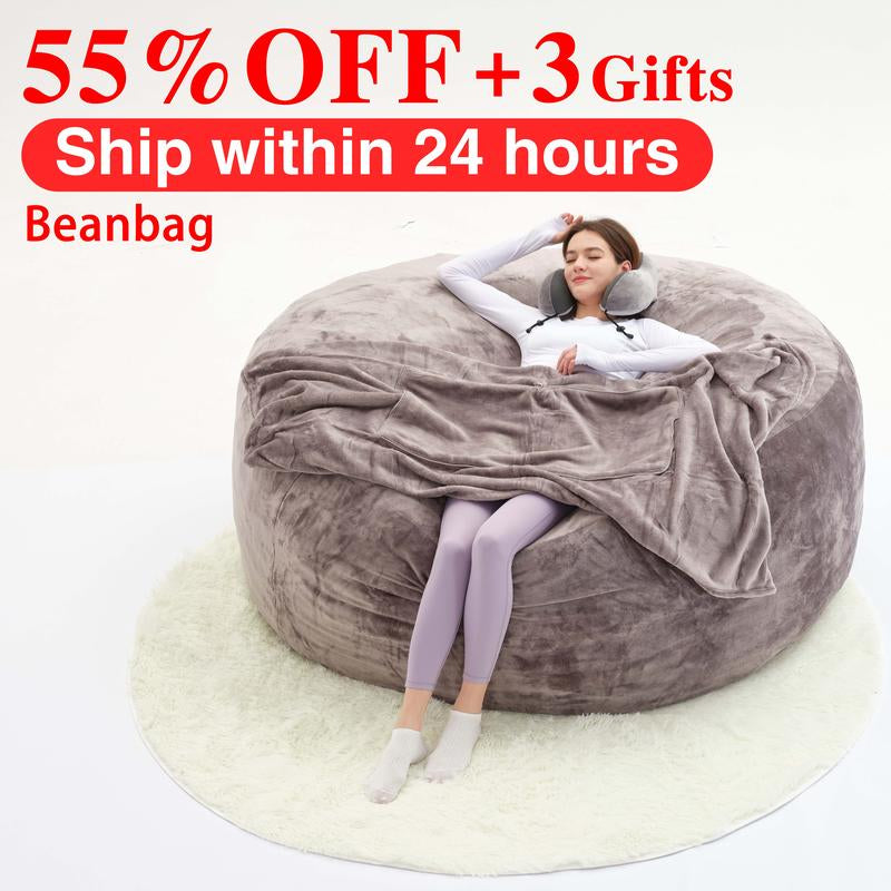 3Ft/4Ft/5'Ft/Jumbo(With Filler) Bean Bag Lazy Sofa Beanbag Chair Ship Free High-Rebound Memory Foam Furniture Flannel Cover Removable