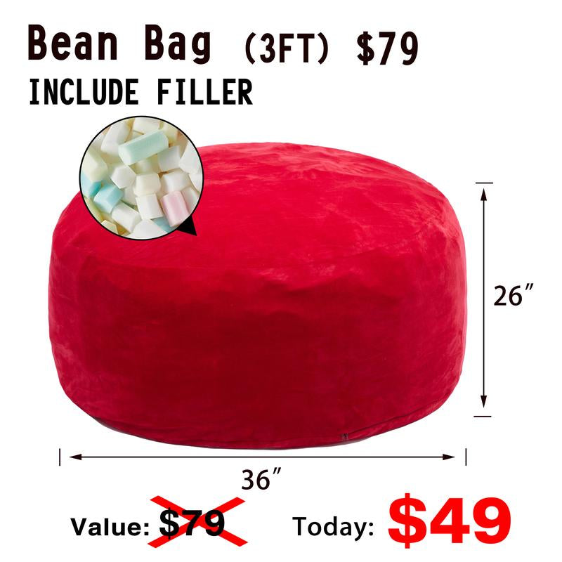 3Ft/4Ft/5'Ft/Jumbo(With Filler) Bean Bag Lazy Sofa Beanbag Chair Ship Free High-Rebound Memory Foam Furniture Flannel Cover Removable