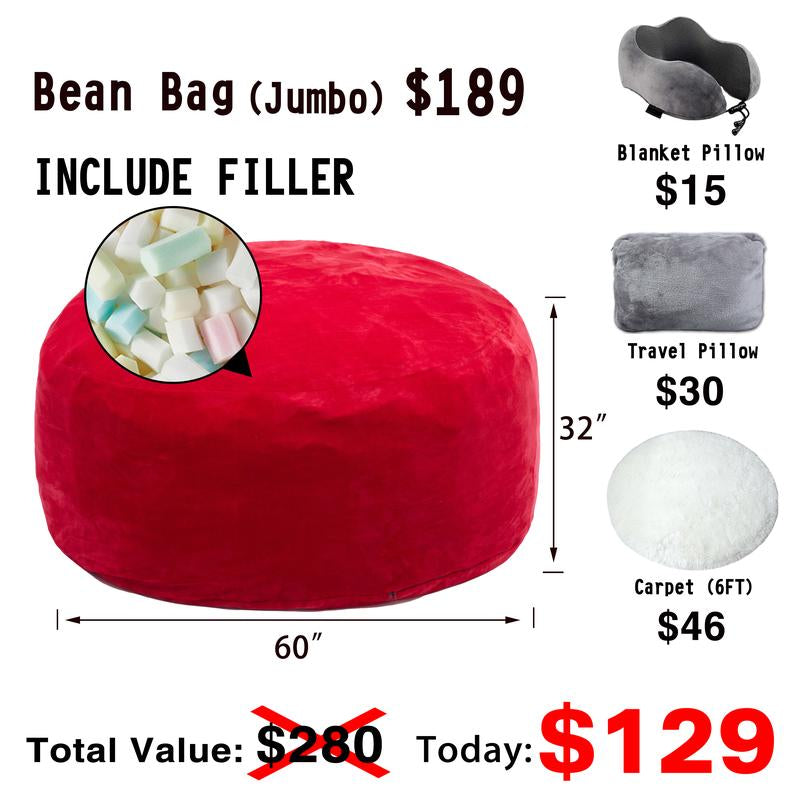 3Ft/4Ft/5'Ft/Jumbo(With Filler) Bean Bag Lazy Sofa Beanbag Chair Ship Free High-Rebound Memory Foam Furniture Flannel Cover Removable