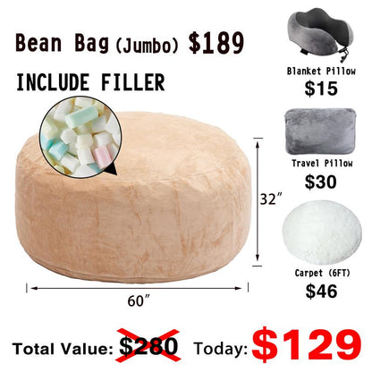 3Ft/4Ft/5'Ft/Jumbo(With Filler) Bean Bag Lazy Sofa Beanbag Chair Ship Free High-Rebound Memory Foam Furniture Flannel Cover Removable