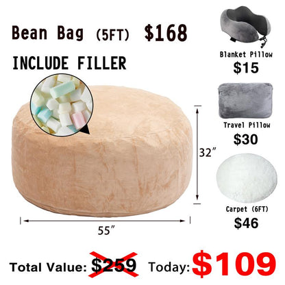 3Ft/4Ft/5'Ft/Jumbo(With Filler) Bean Bag Lazy Sofa Beanbag Chair Ship Free High-Rebound Memory Foam Furniture Flannel Cover Removable