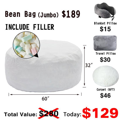 3Ft/4Ft/5'Ft/Jumbo(With Filler) Bean Bag Lazy Sofa Beanbag Chair Ship Free High-Rebound Memory Foam Furniture Flannel Cover Removable