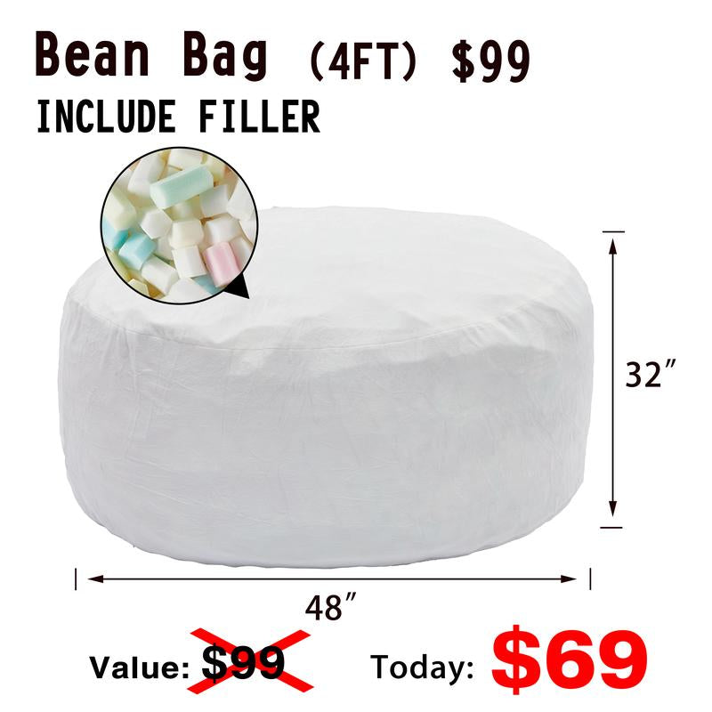 3Ft/4Ft/5'Ft/Jumbo(With Filler) Bean Bag Lazy Sofa Beanbag Chair Ship Free High-Rebound Memory Foam Furniture Flannel Cover Removable
