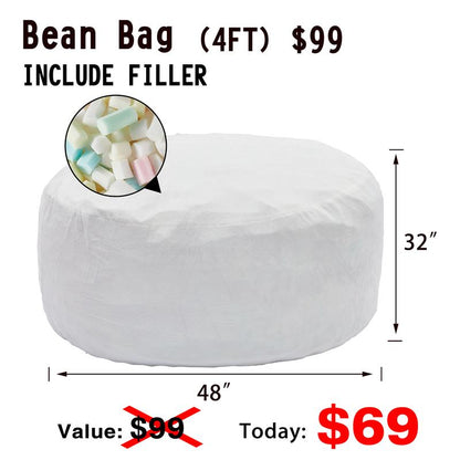 3Ft/4Ft/5'Ft/Jumbo(With Filler) Bean Bag Lazy Sofa Beanbag Chair Ship Free High-Rebound Memory Foam Furniture Flannel Cover Removable