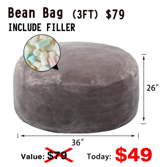 3Ft/4Ft/5'Ft/Jumbo(With Filler) Bean Bag Lazy Sofa Beanbag Chair Ship Free High-Rebound Memory Foam Furniture Flannel Cover Removable