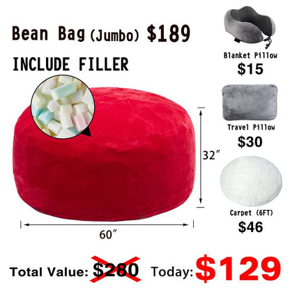 3Ft/4Ft/5'Ft/Jumbo(With Filler) Bean Bag Lazy Sofa Beanbag Chair Ship Free High-Rebound Memory Foam Furniture Flannel Cover Removable